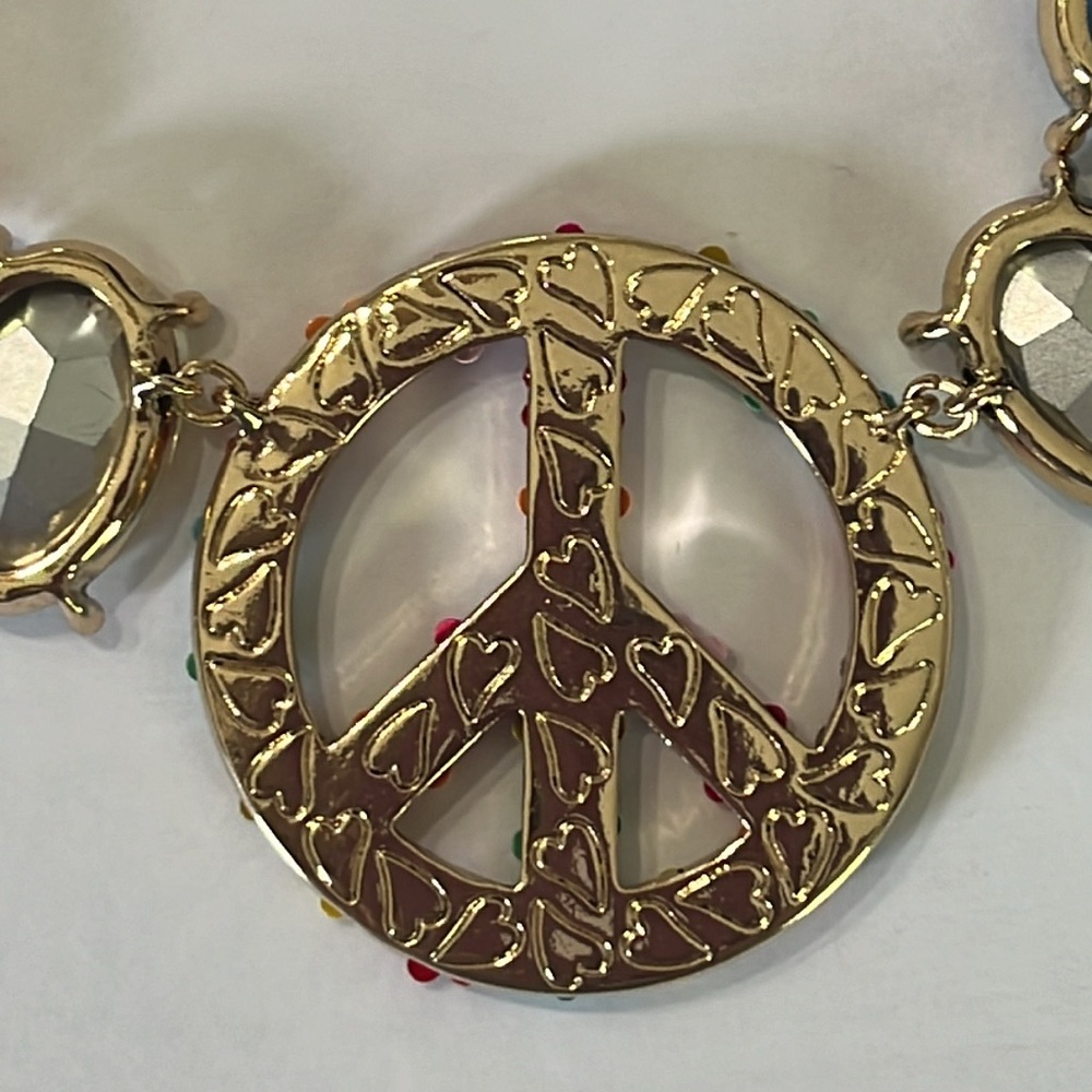 Betsey Johnson Love Fest Peace Sign Multicolor Flower Statement Necklace NWT - Picture 10 of 10